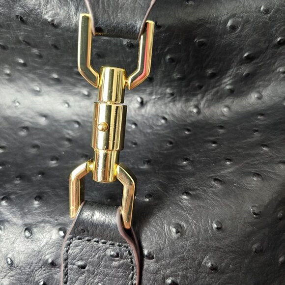 G.I.L.I. Veronica NEW Black Ostrich Embossed Leather Hobo Shoulder Bag - Picture 5 of 14